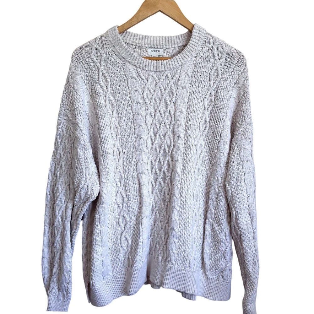 J Crew Womens Cable Knit Crewneck Sweater XXL Cream Fisherman Chunky Classic